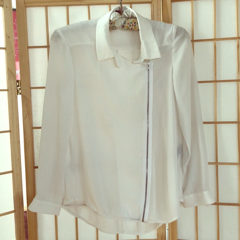 The Kooples soft sheer white shirt with zip